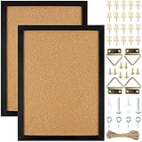 Uquelic 2 Pack Cork Board for Walls, 16’’x 12’’ Pin Boards, Decorative Bulletin Board with 20 Wooden Push Pins, Message Memo Vision Board for School Office& Home Decor( Vintage Black)