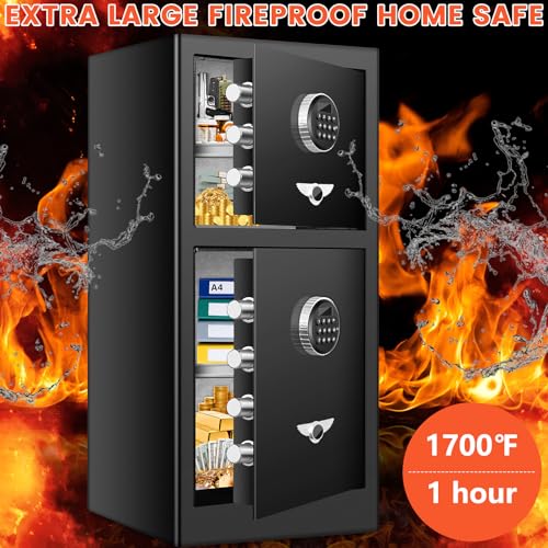 [𝟐𝟎𝟐𝟒 𝐍𝐞𝐰] 7.6 Cu Ft Extra Large Home Safe Fireproof Waterproof with [DOUBLE SAFES], Heavy Duty Digital Security Box with [Hidden Compartment], Fireproof Safe for Home Business Office USE