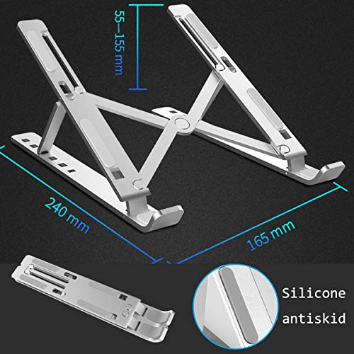 Laptop Stand,Adjustable Tablet Holder,Portable Aluminum Stand for Laptop,Computer and PC Rack,Ergonomic Stand for MacBook/iPad Pro/Large Cellphones with Heat Dissipation (Silver) - Thumbnail 4