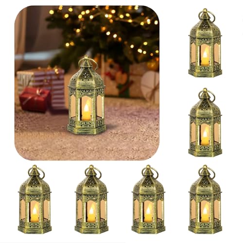 Staymoment Mini Gold Lanterns with LED Candles Set of 6 for Centerpieces