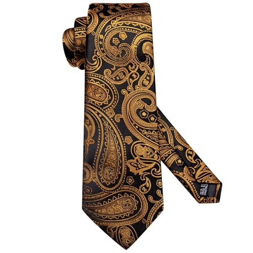 Image of Hi-Tie Mens Paisley Floral Striped Ties Set Silk Necktie and Lapel Pin for Men Pocket Square Cufflinks Set Business Wedding