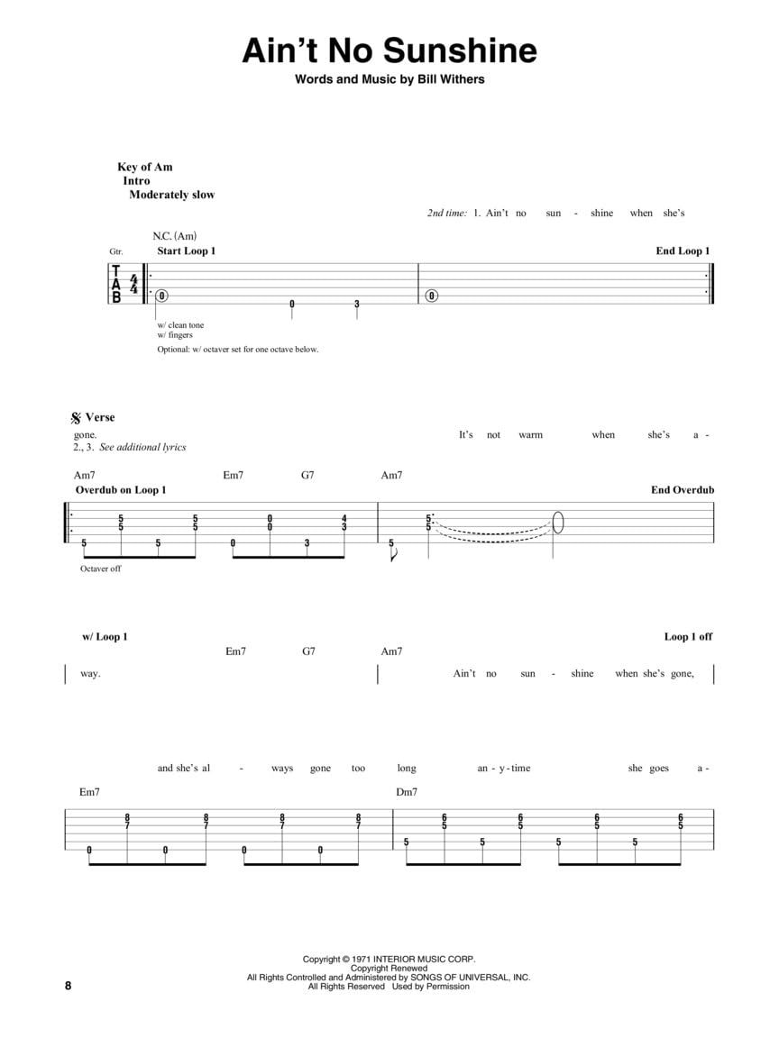 Looper Pedal Songbook: 50 Hits Arranged for Guitar With Riffs, Chords, Lyrics & More