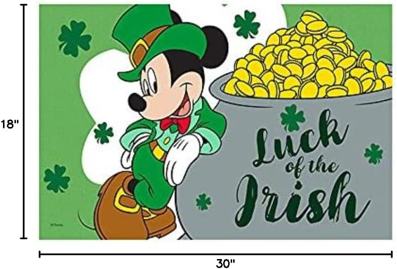 Flagology.com, Disney Mickey Luck of The Irish Doormat - 18" x 30", Outdoor/Indoor, Heavy Duty Recycled Rubber, Non-Slip Backing, Doormat, St. Patrick's Day