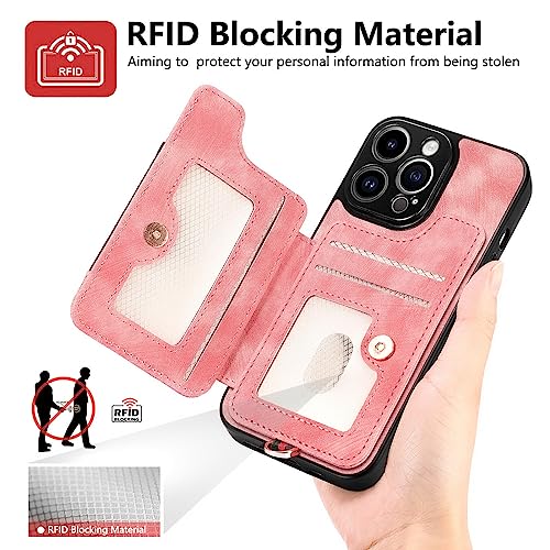 Coque iPhone 15 Pro rose porte-carte RFID protection écran Asuwish