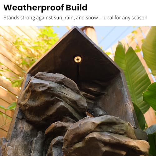 5-Tiers Indoor/Outdoor Garden Water Fountain, Floor Standing Modern Rock Cascading Water Feature - Design for Deck, Garden, Patio, Porch - Thumbnail 4