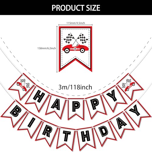 Image of Race Car Happy Birthday Banner Racetrack Running Racer Party Decoration for Birthday Party Decorations, Red Racing Theme Decor