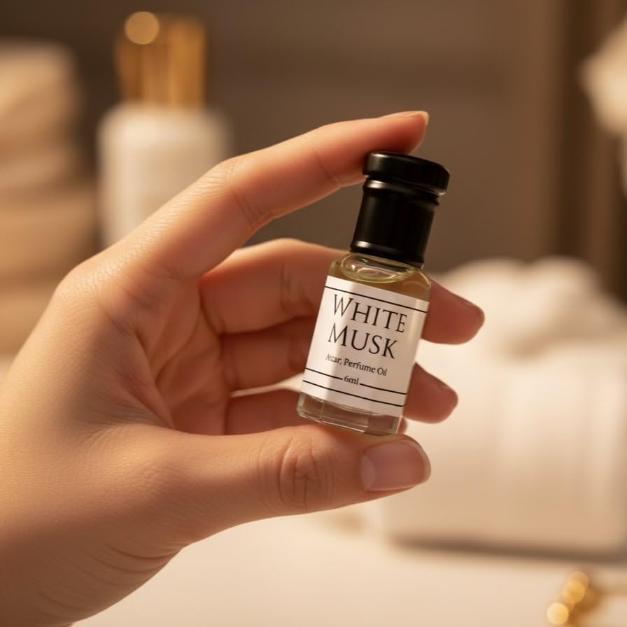 Image of White Musk Attar Perfume Oil 6ml Roll-On | Non Alcoholic Musk Fragrance for Men & Women | Long Lasting Natural Perfume Oil | Soft Powdery Floral Scent | Pocket Roll-On Gift Attar