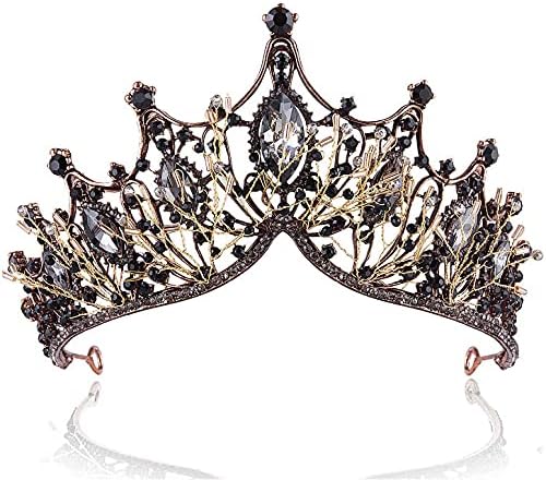 Baroque Black Queen Crowns for Women, Rhinestone Wedding black tiaras for women๏ผ Wedding Crowns๏ผblack crown Crystal Princess Crown for party Prom Music Festival๏ผBirthday Crown๏ผgothic Accessories