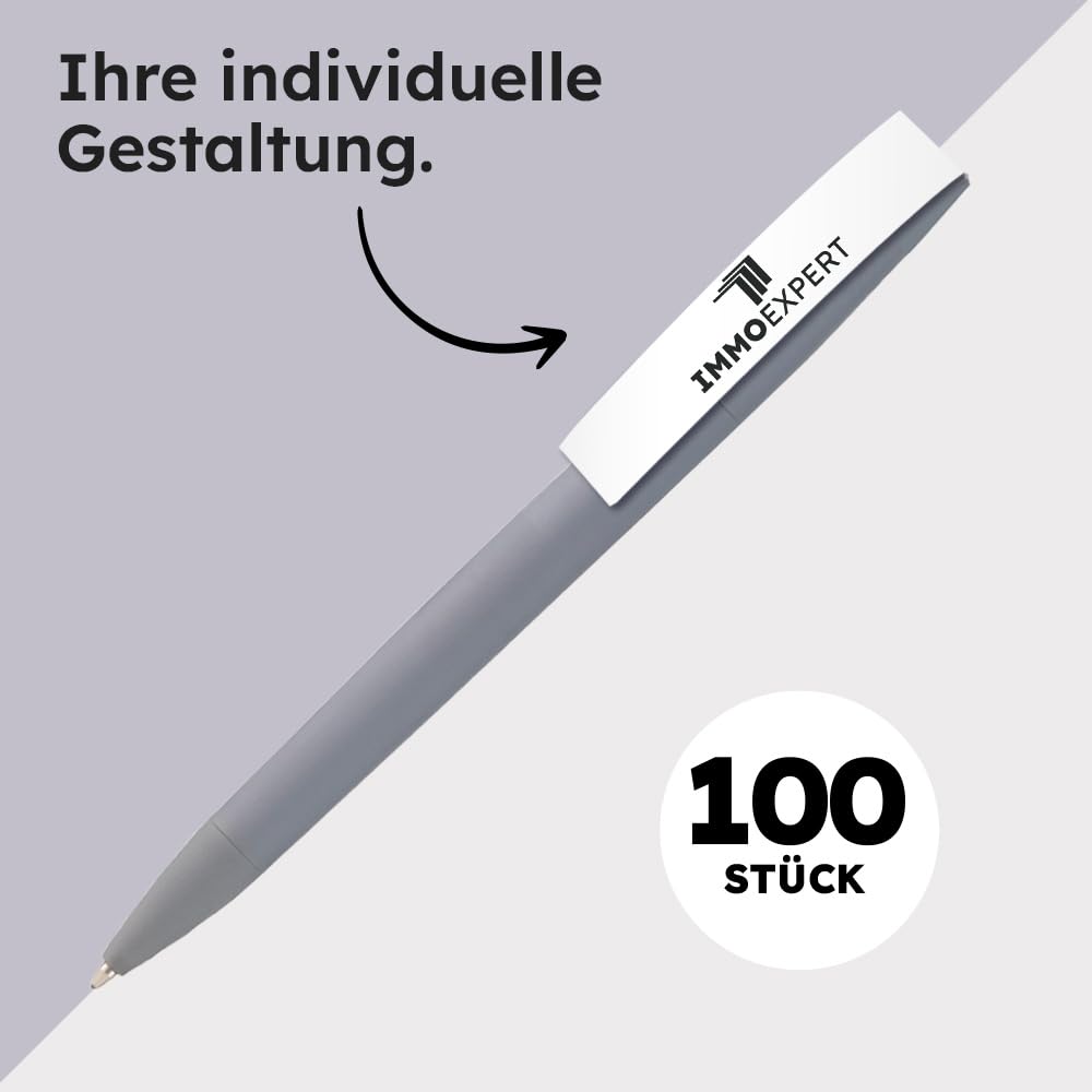 Cimpress Personalisierte Kugelschreiber - Individuell bedruckt mit Logo oder Bild - Ideal für Veranstaltungen, Schulen oder den geschäftlichen Einsatz - Grau 100 Stück