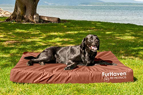 Image of Furhaven Water-Resistant Orthopedic Dog Bed for Large Dogs w / Removable Washable Cover, For Dogs Up to 125 lbs - Indoor /Outdoor Logo Print Oxford Polycanvas Mattress - Chestnut, Jumbo Plus /XXL