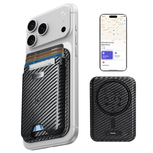 Image of ESR for MagSafe Wallet with Find My Functionality, 5 Cards Holder, RFID-Blocking, Strong Magnetic Wallet for iPhone, for iPhone 17e /17 /16 /15 /14 /13 /12 Series, Not for 13 /12 Mini, Black Carbon Fiber