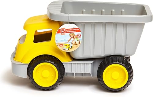 Miniatura 5 de Hape Load & Tote - Camión volquete para interiores y exteriores, arena de playa, juguetes de juguete, amarillo