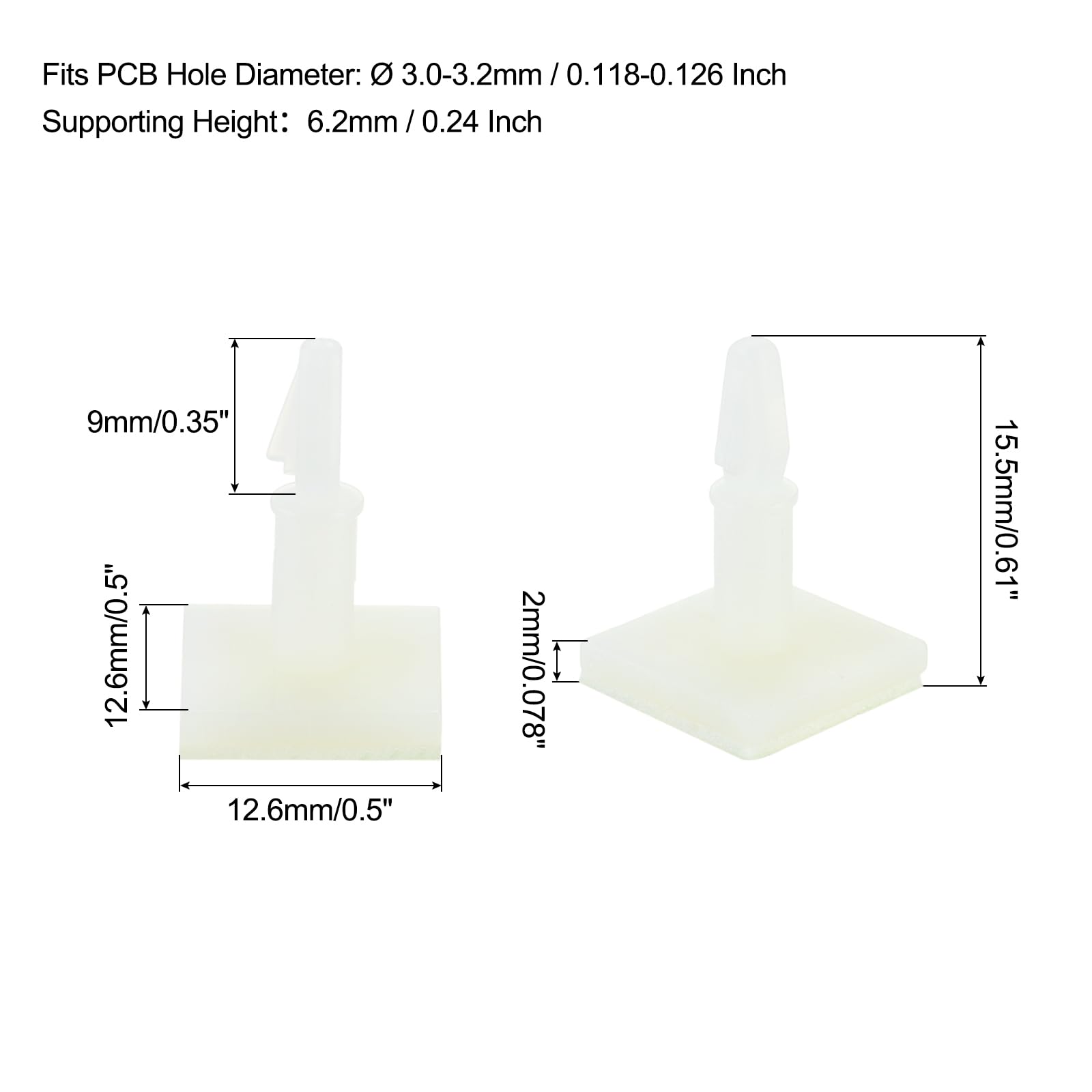 QUARKZMAN 30pz Adesivi PCB Distanziatori Appiccicosi Nylon Isolati Distanziali per PCB Scheda Supporto Altezza 0.24" Adatto PCB Foro Diametro 3mm a 3.2mm Bianco