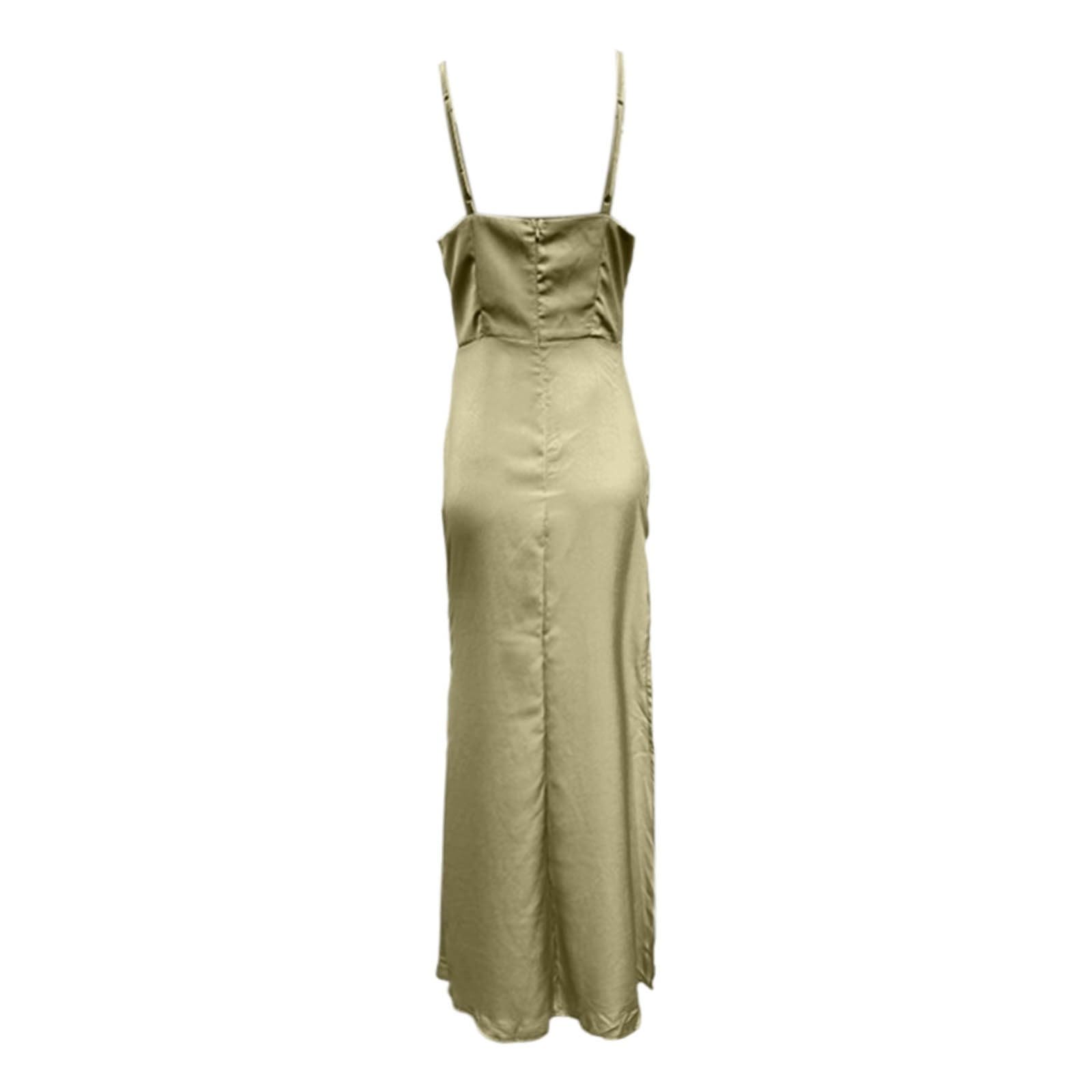 2025 - Damen-Satin-Slip-Kleid mit Wasserfallkragen, rückenfrei, gerüscht, figurbetont, Midi-Kleid, Damenkleider für Arbeit, Herbst