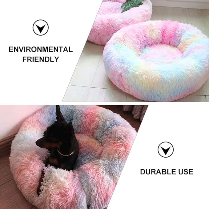 Image of ZEXSAZONE Round Donut Summer Comfortable Durable 2 in 1 and Washable Pet Bed | Cat Bed | Puppy Bed | Dog Bed | Medium Dog Bed for Cats Puppies Labrador German (Rainbow, Medium)