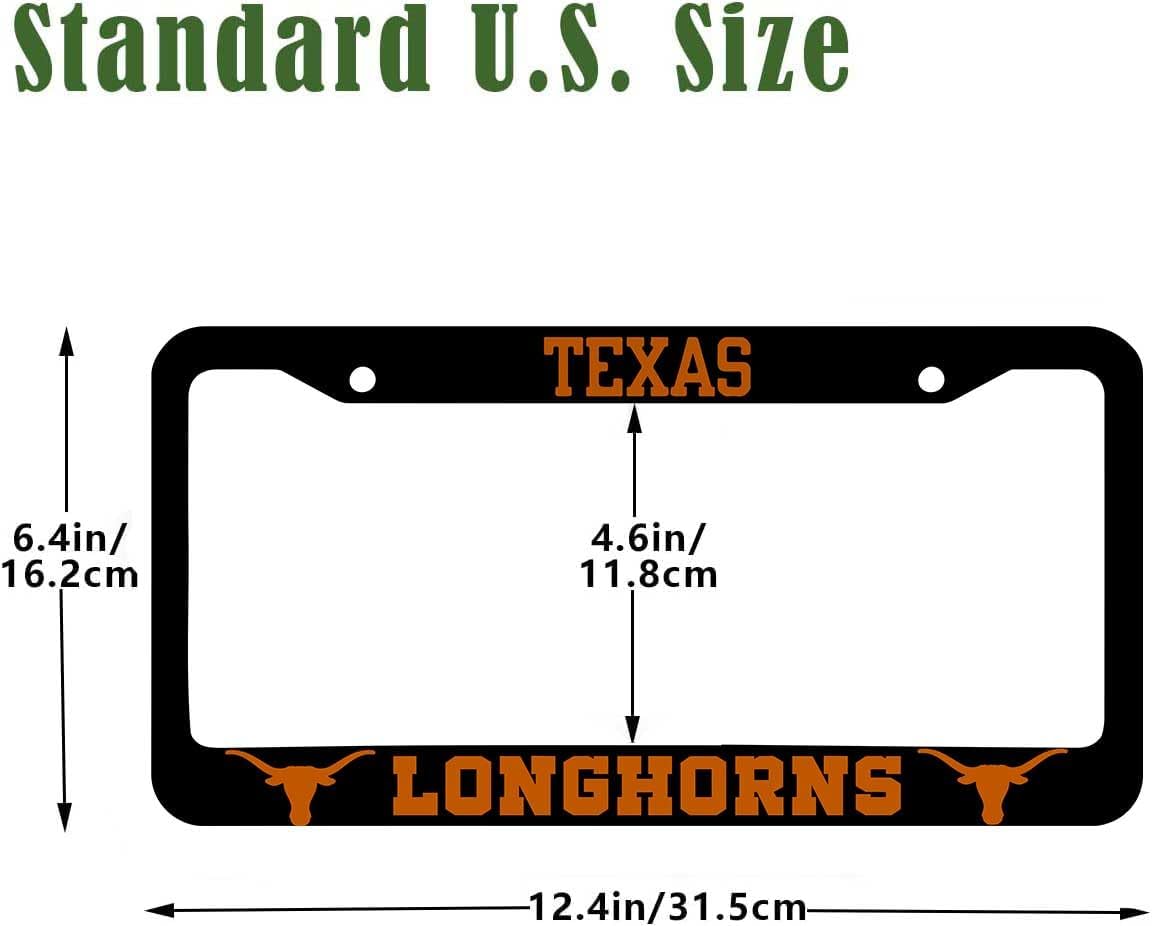2 Piece License Plate Frame for Texas Longhorns, 2 Holes Matte Black License Plate Holder for UT,Universal Aluminum Tag Frame for License Plate for Cover Front and Rear Car Tags