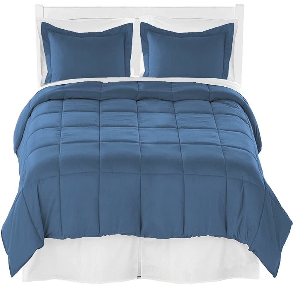 Twin XL Comforter Set + Sheet Set + Bed Skirt - Premium Ultra-Soft Brushed Microfiber (Comforter Set: Coronet Blue, Sheet Set: White, Bed Skirt: White)