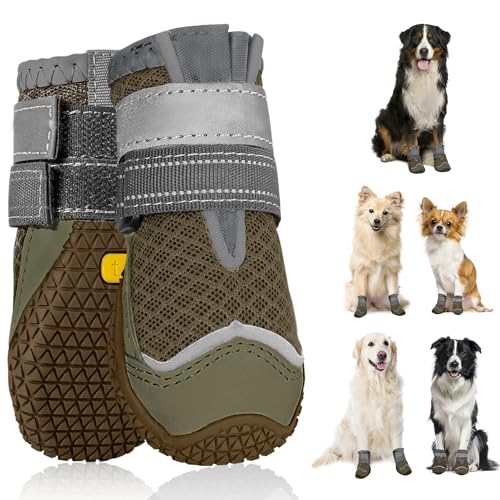 SlowTon Hundeschuhe Pfotenschutz, 2 Stück wasserdichte Hunde Schuhe Outdoor mit Rutschfester Sohle, reflektierendem Klettverschluss Hundestiefel für kleine mittlere große Hunde Winter
