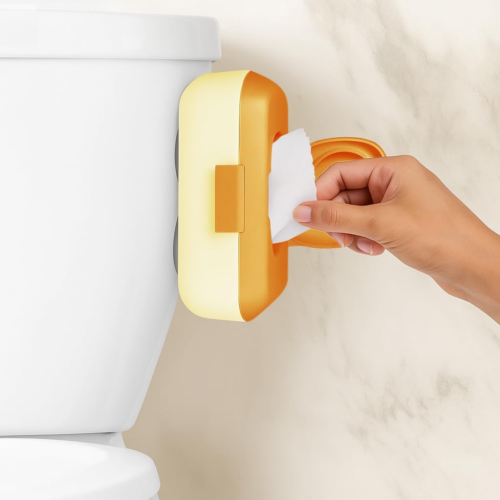 Loo Kids Flushable Wipes Dispenser – Fits Standard Size Flushable Wipes Only – No-Drill Suction Mount, Yellow Potty Training Bathroom Wipe Holder