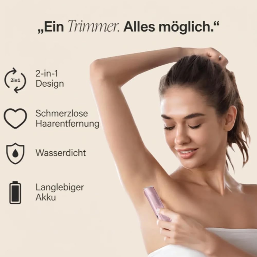Aluvea Smooth Trim - 2-In-1 Haartrimmer Für Damen | Sanfte & Glatte Rasur Für Bikinizone, Achseln & Gesicht | Gegen Rasurbrand & Eingewachsene Haare (Weiß)