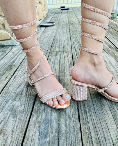 TOP Moda Women's Rhinestone Strappy Spiral Ankle Strap Low Chunky Block Heel Sandals4