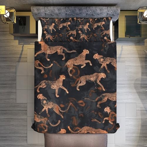 Parure de lit 3 pièces de qualité supérieure en microfibre zippée léopard