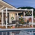PURPLE LEAF 10' x 13' Outdoor Aluminum Pergola White Heavy-Duty Retractable Pergola Patio Metal with Double Sun Shade Canopy for Gardens Deck Backyard, Grey