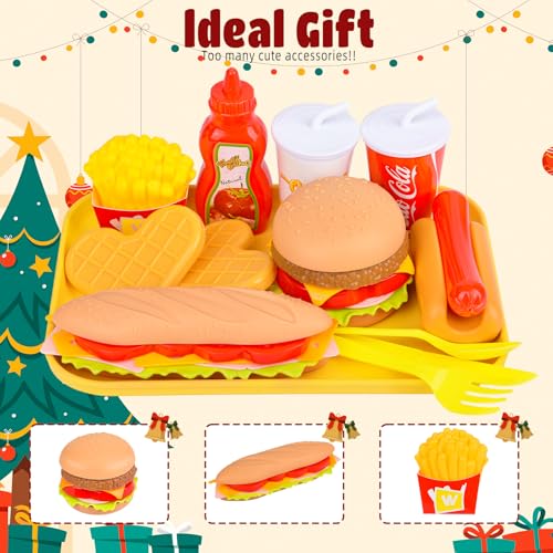 Küchenspielzeug Lebensmittel Spielzeug für Kinder,DIY Hamburger Hotdog Spielzeug Set,Kinderküche Zubehör Kinderküche Zubehör Lernspiele Kinderspielzeug Geschenk für Jungen Mädchen