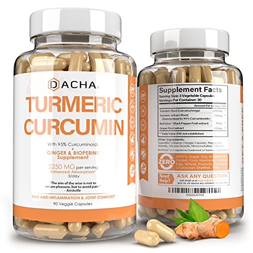 Triple Strength Tumeric Curcumin Supplement - 2250mg Joint Support Supplements Turmeric with Black Pepper Bioperine Ginger 95% Curcuminoids Anti Inflammatory Capsules Antioxidant Back Pain Relief…
