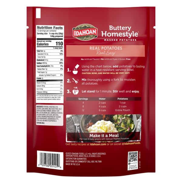 Idahoan Homestyle Buttery Mashed Potatoes 12 oz (Pack of 8)