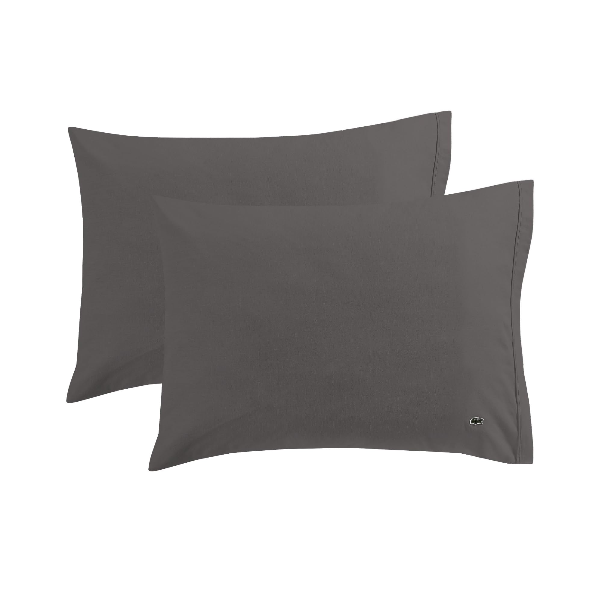 Lacoste Percale Solid Pillowcase Set, King, Dark Gray