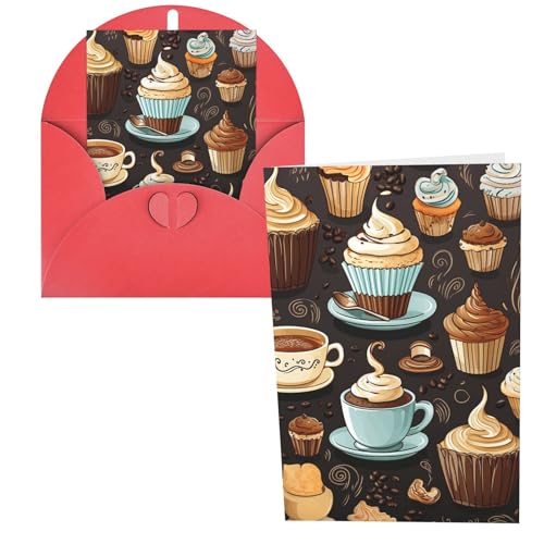 QMNSEHF コーヒーとスイーツ シュガーチョコレート グリーティングカード 封筒付き Thank YouCard Happy Birthdayカード 女性用 男性用 クリスマス ハロウィン 結婚式 ブランク ノートカード あらゆる機会 グリーティングカ