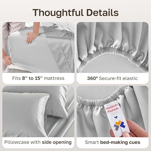 Image of California Design Den 500TC 100% Cotton Twin XL Bed Sheets Set, Light Grey | Good Housekeeping Seal, OEKO-TEX Certified, Silky-Soft Sateen Weave, 3pc Set, 15 inch Deep Pockets, For Hot Sleepers, All-Season