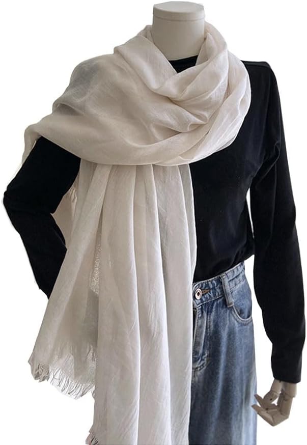 Women Summer Linen Scarf Long Large Lightweight Breathable Wrap Shawls - Image 2
