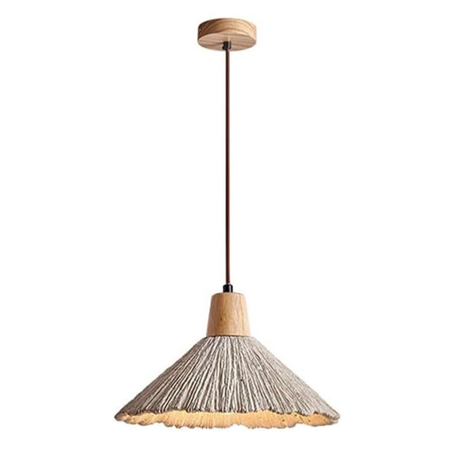 KHUKHU Pendant Light, Industrial Mini Wood Pendant Light Fixture with Cement Lampshade, Adjustable Height Hanging Lamp Ceiling Light for Kitchen Island Dining Room Foyer Hallway
