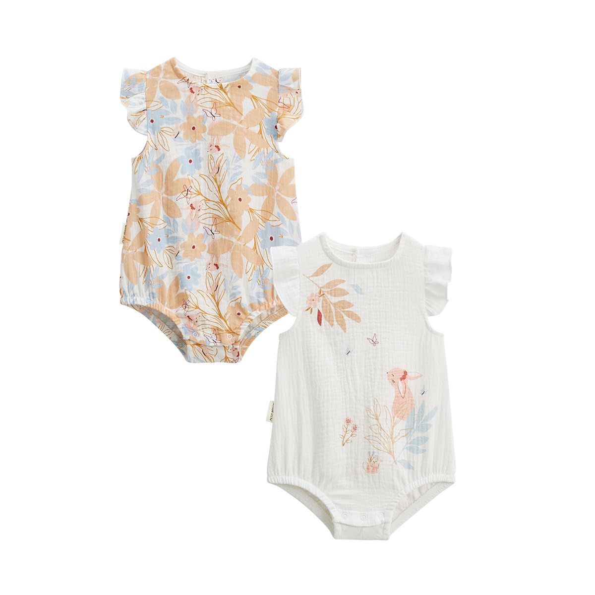Petit Béguin - Lot de 2 barboteuses bloomer bébé en gaze de coton Praline
