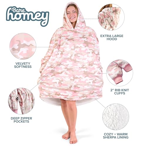 Image of Bare Home Wearable Blanket Hoodie - Soft Plush Sherpa - Warm and Cozy - Oversized Wearable Blanket