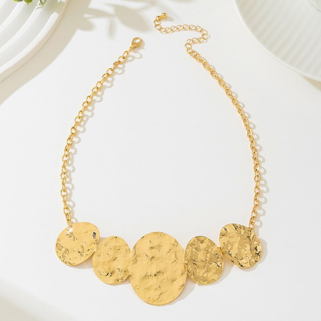 Chunky Gold Statement Necklace Large Metal Round Choker Necklace for Women Exaggerated Vintage Prom Jewelry - Image 4