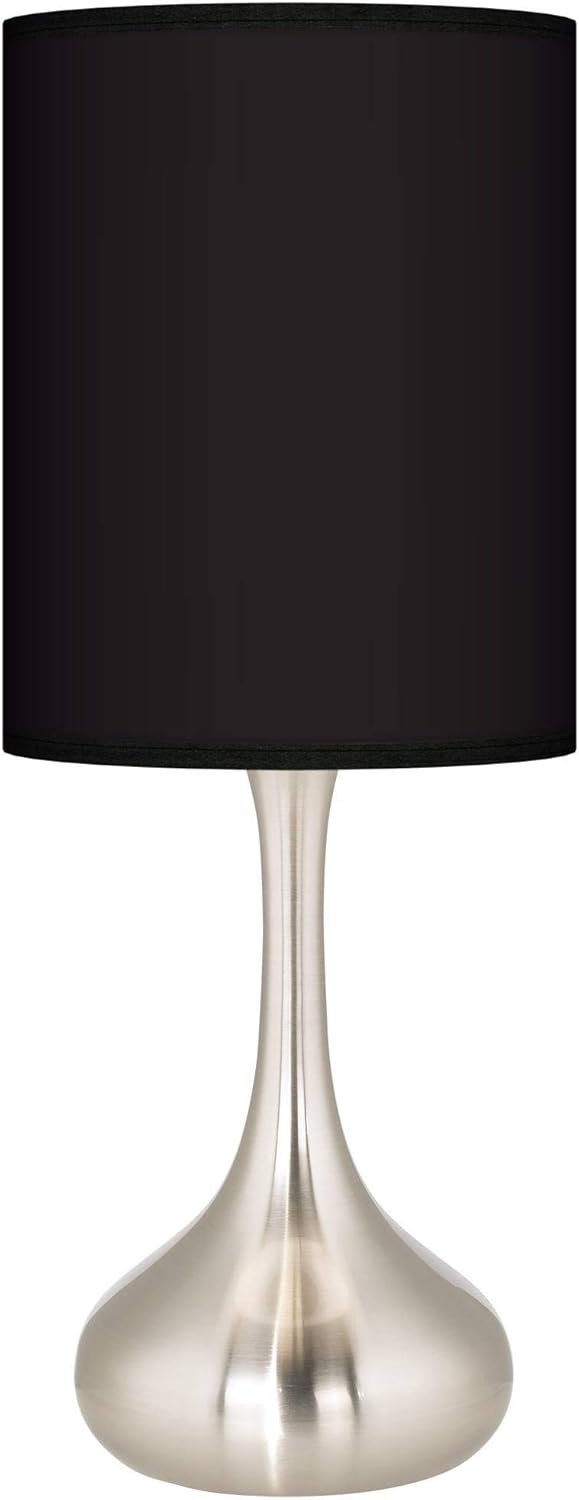Droplet 23 1/2" High Small Modern Accent Table Lamp Silver Brushed Nickel Finish Metal Single All Black Shade Living Room Bedroom Bedside Nightstand House Office Home Reading Kitchen