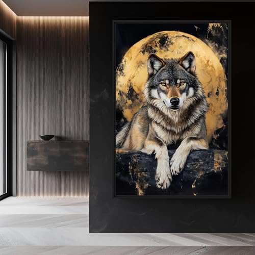 Tableau loup et pleine lune 60x80 cm pour la décoration moderne du salon