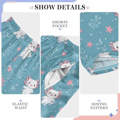 Axolotl Kawaii Blue Pattern Pajama Pants Soft PJ Bottoms Lounge Pants for Sleepwear Sport Size 6–14 Years4