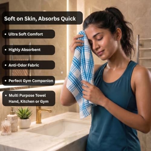 Image of Athom Living Premium Hand Towels- Cotton, 400 GSM, Ultra Soft, Quick Dry, Highly Absorbent | for Hand, Kitchen and Gym | 60 * 40 cm, Pack of 4 (Green & Blue Strips)
