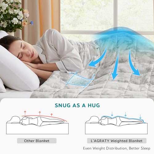 L'AGRATY Weighted Blanket - 60"x80", 15lbs Cooling Breathable Heavy Blanket with Glass Beads for Adult All-Season