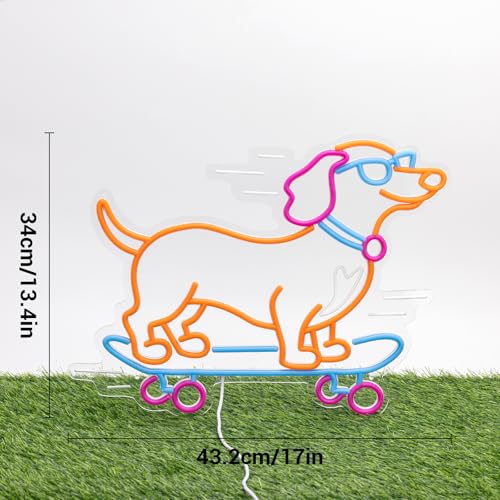 Image of Dachshund Skateboarding Neon Sign, Skateboard Dog Neon Signs for Wall Decor Cool LED Wall Art Decor, Dimmable Dog Lover Gift for Living Room, Bar, Shop, or Birthday Party (Orange Dachshund)