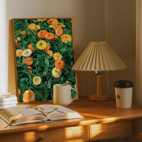 crmotu Vintage Framed Wall Art, Flower Market Aesthetic Art Prints, Botanical Floral Canvas Pictures, Daisy Nature Wall Decor Oil Paintings, Retro Bedroom Kitchen Office Desktop Small Artwork 8x10in