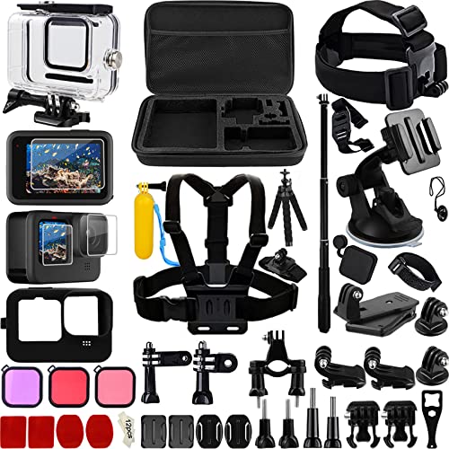 Kit de accesorios para gopro Hero 9/10 negro, Mocikoa gopro Hero 9 accesorios Hero10, resistente al agua, soporte para cinturón de pecho, soporte para bicicleta, barra selfie