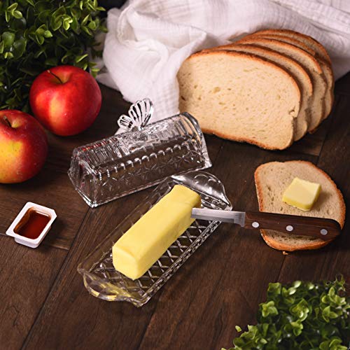 Bezrat Glass Butter Dish | Premium Butter Dish with Lid and Easy Grip Handle | Easy to Use and 100% Food Safe - Dishwasher Safe | Butterfly Addition - Thumbnail 5