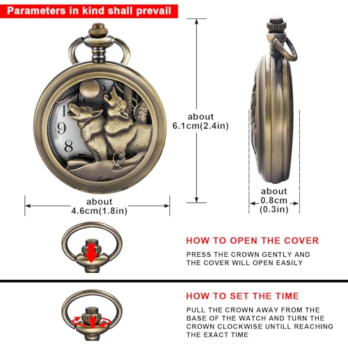Image of Tiong Pocket Watch Pattern Vintage Quartz Pocket Watches with Chain Christmas Graduation Birthday Gifts Fathers Day
