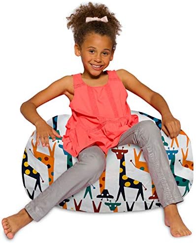 Posh Beanbags Bean Bag Chair, Medium-27in, Canvas Giraffes on White