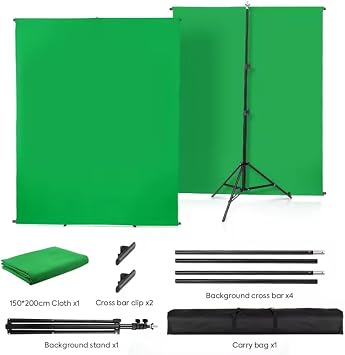 Green Screen Backdrop Kit with Stand, 150x200 cm Portable Photography Background with Stand and Carrying Bag for Streaming, Gaming, Zoom (1.5x2 m)